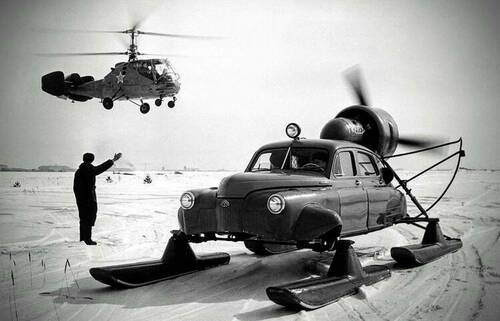 1959 Sever-2 Aerosled - Soviet GAZ-M20 Pobeda Sedan - Yak-12 Airplane Engine - Russian Kamov Helicopter.jpg