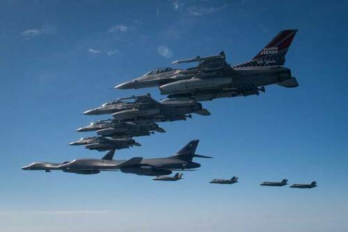 U.S. Air Force F-16 Fighting Falcons From The 51st Fighter Wing Join With South Korea F-35A Lightning II's  Escort 2 U.S. B-1B Strategic Bombers Entering Korean Air Defense Identification Zone - Flight Over South Korea - 11.19.2022.jpg